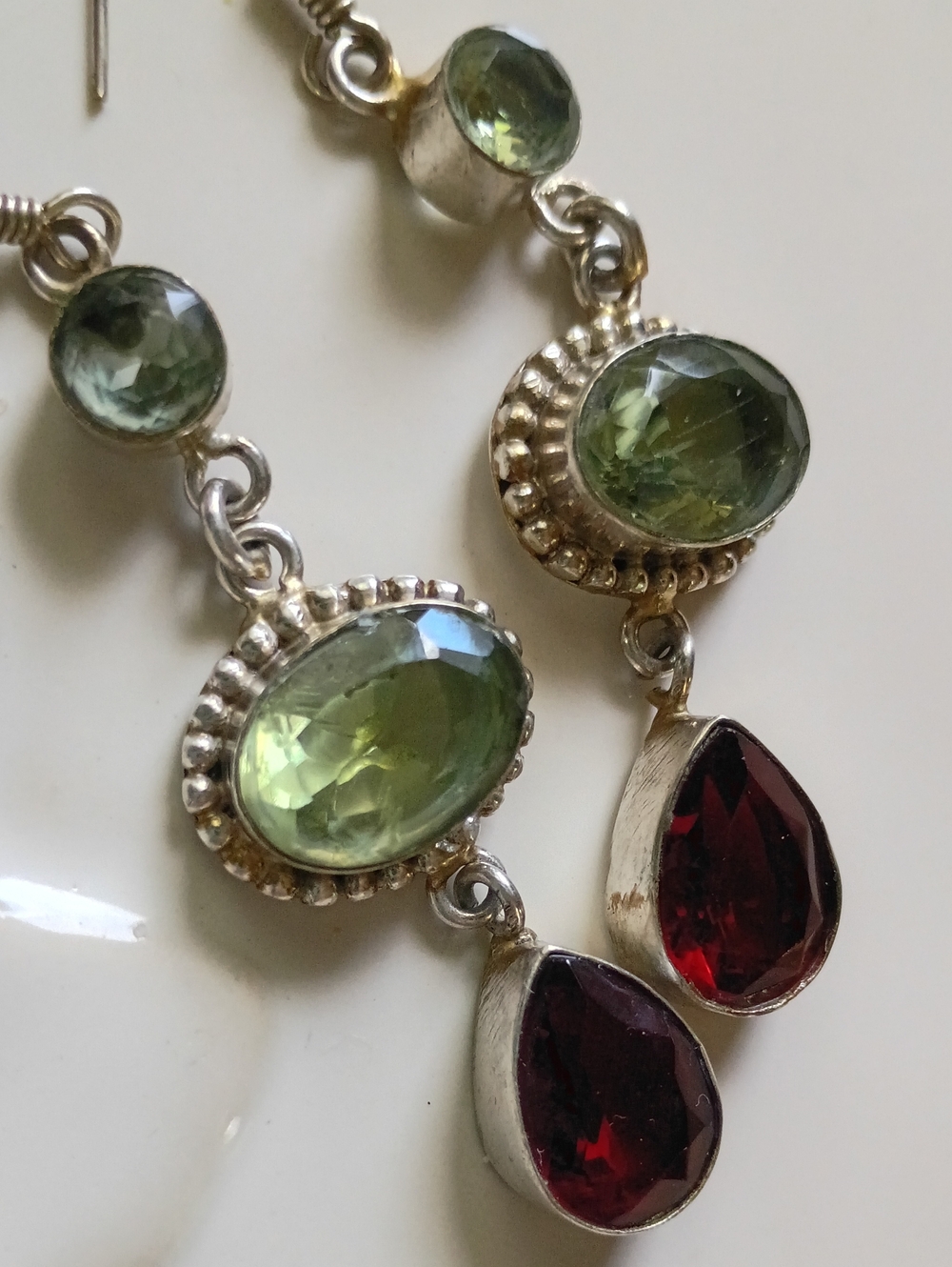 Amethyst And Garnet Sterling Silver Long Drop Earrings - Picture 4 of 4